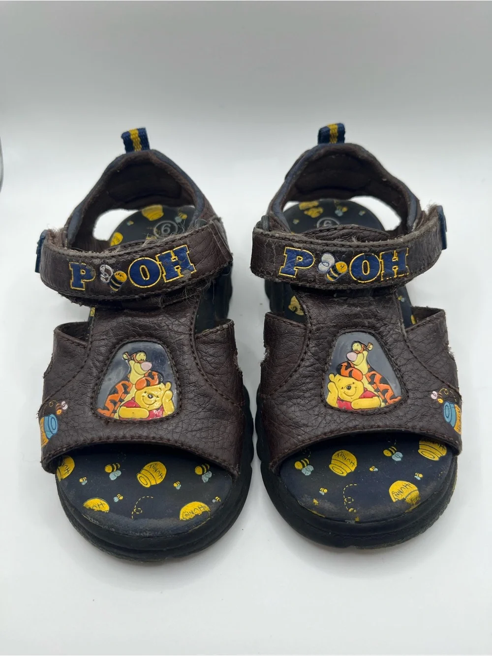Vintage Disney Winnie the Pooh Tigger Brown Leather Sandals Toddler Size 6 Y2K